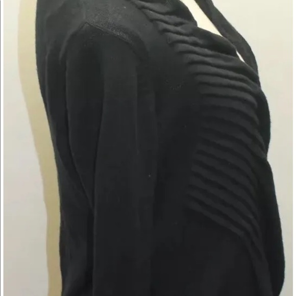 Zara Women Ruffle Black Open Cardigan Sweater Medium Cotton L/S Cable Knitted - Picture 5 of 6